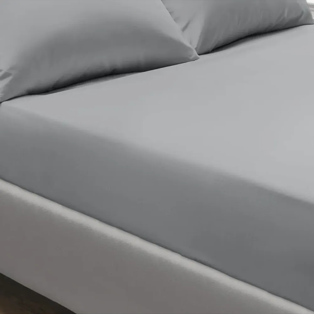Percale Double Fitted Sheet - Grey, Cotton