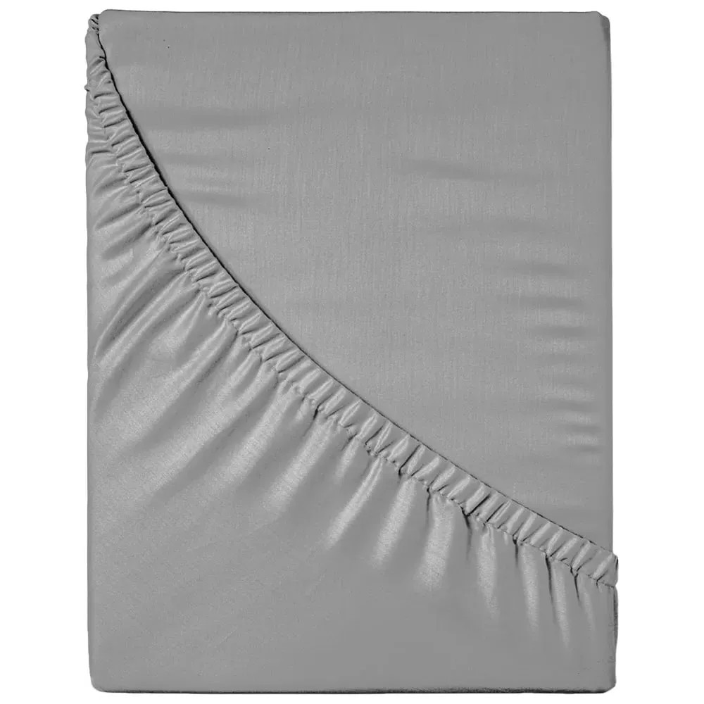 Percale Double Fitted Sheet - Grey, Cotton