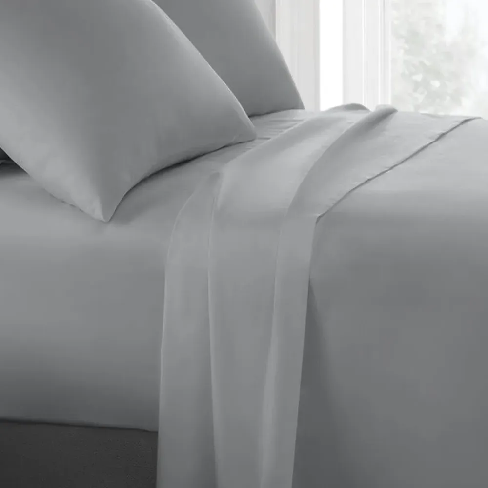 Percale Single Flat Sheet - Grey, Cotton