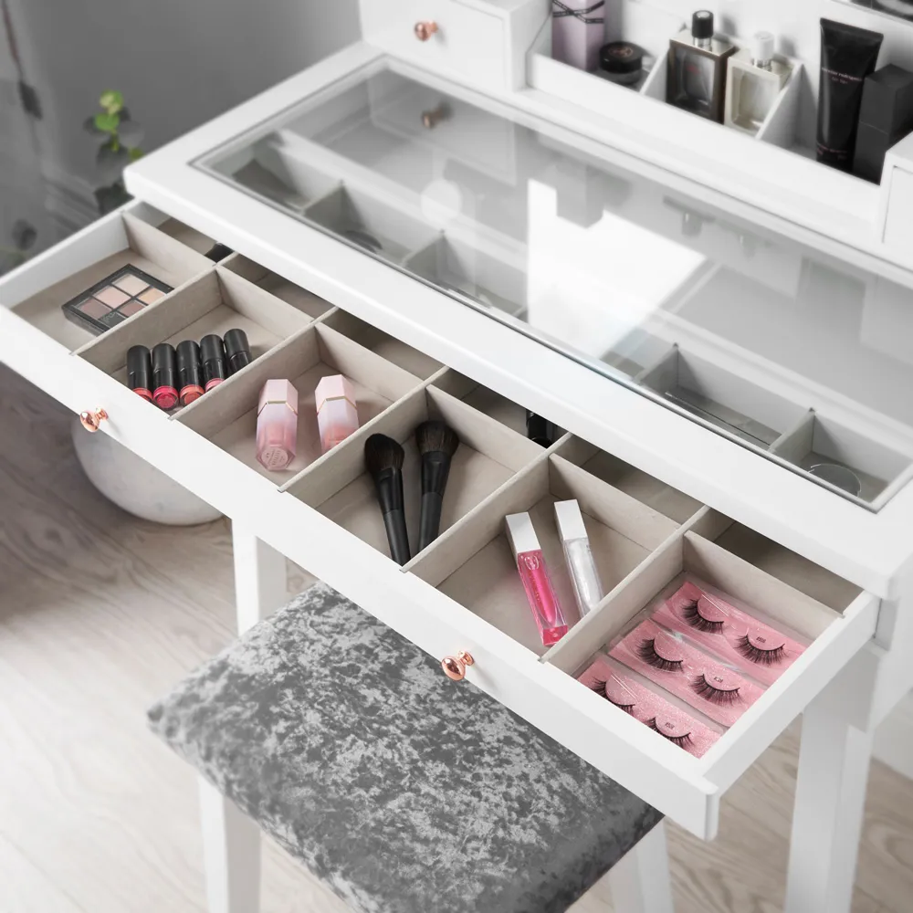 Taylor 4 Drawer Dressing Table Set with LED Mirror - White