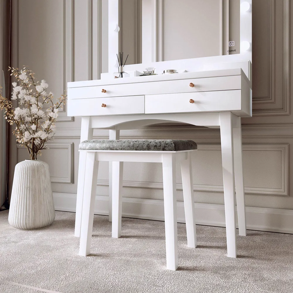 Taylor 4 Drawer Dressing Table Set with LED Mirror - White