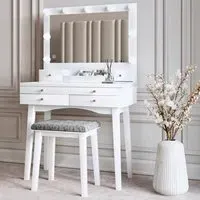 Taylor 4 Drawer Dressing Table Set with LED Mirror - White