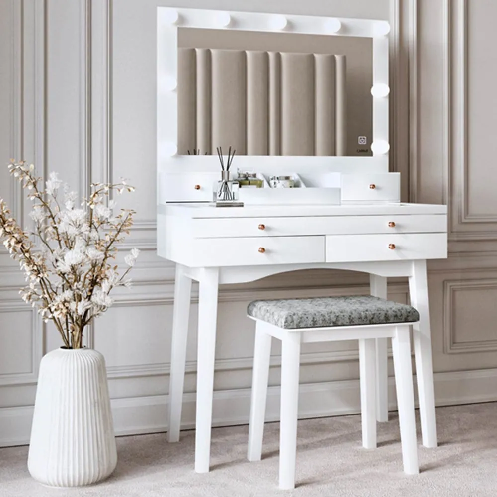 Taylor 4 Drawer Dressing Table Set with LED Mirror - White image