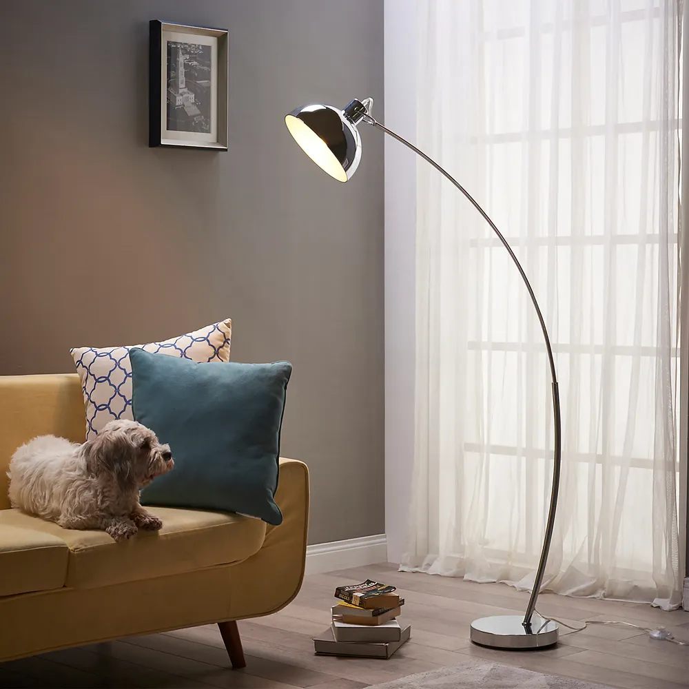 Arco Arched Floor Lamp - White, Chrome