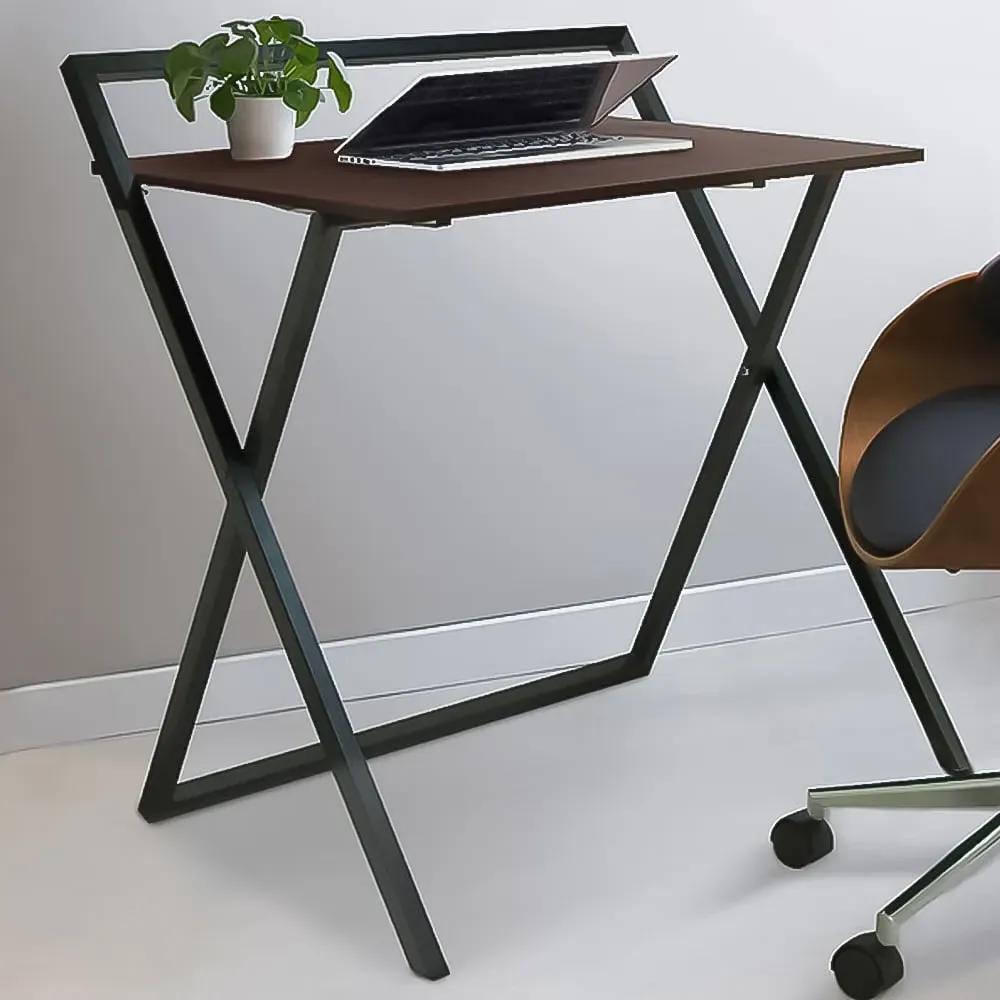 Foldable Computer Desk with Metal Base - Natural, Black image