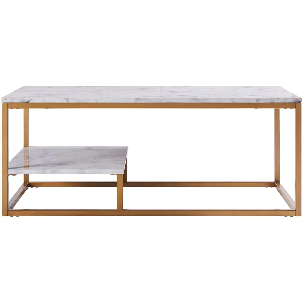 Marmo Coffee Table with Shelf - Brown, Faux Marble