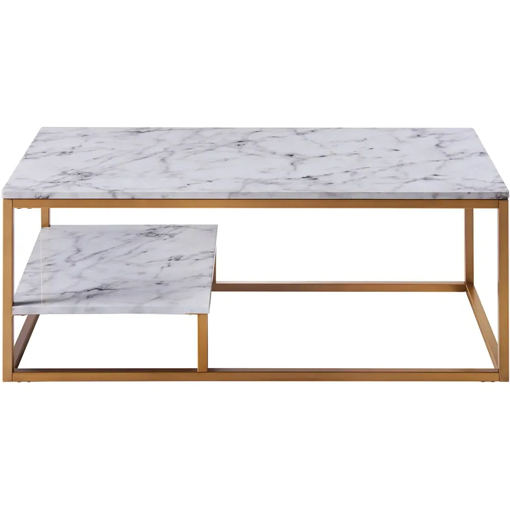 Marmo Coffee Table with Shelf - Brown, Faux Marble
