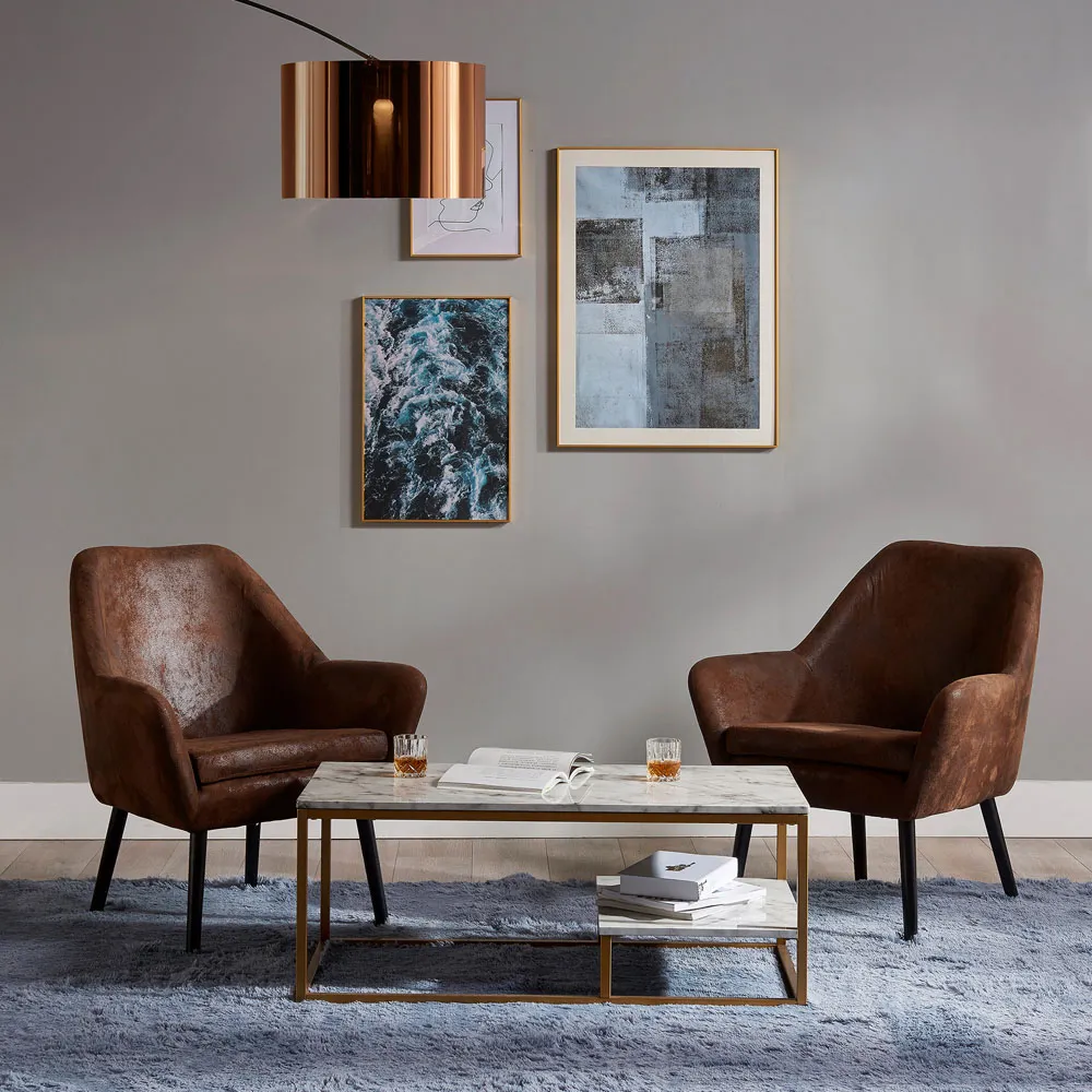 Marmo Coffee Table with Shelf - Brown, Faux Marble