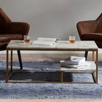 Marmo Coffee Table with Shelf - Brown, Faux Marble