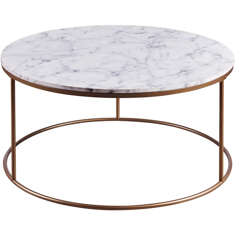 Marmo Round Coffee Table - White, Faux Marble