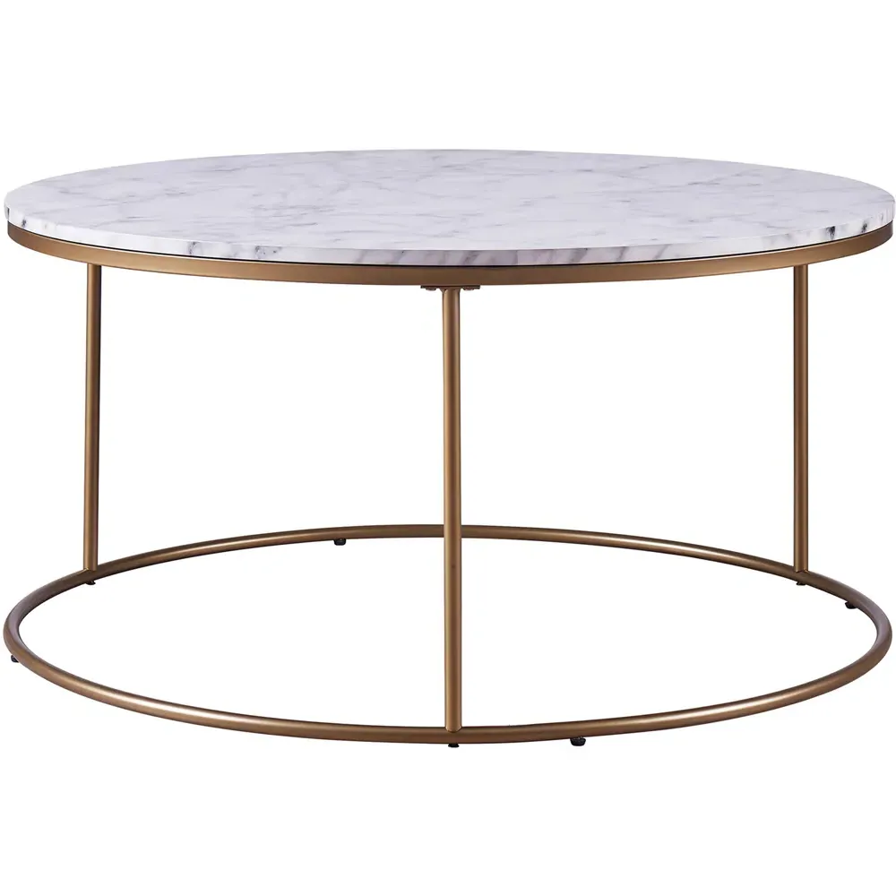 Marmo Round Coffee Table - White, Faux Marble