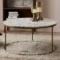 Marmo Round Coffee Table - White, Faux Marble