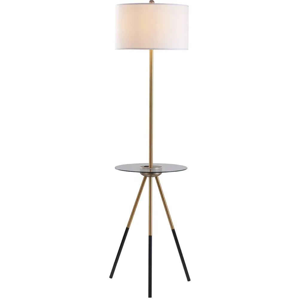 Myra Tripod Floor Lamp with USB Port and Glass Table - White