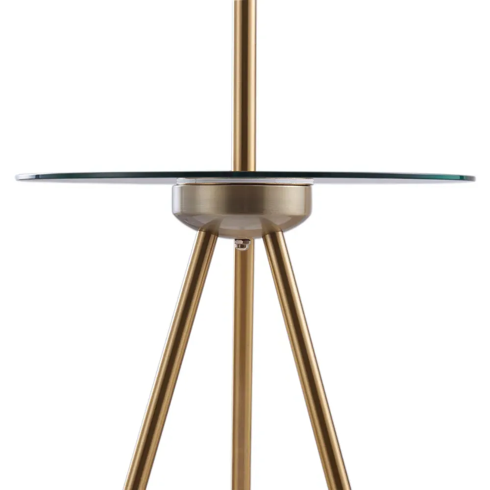 Myra Tripod Floor Lamp with USB Port and Glass Table - White