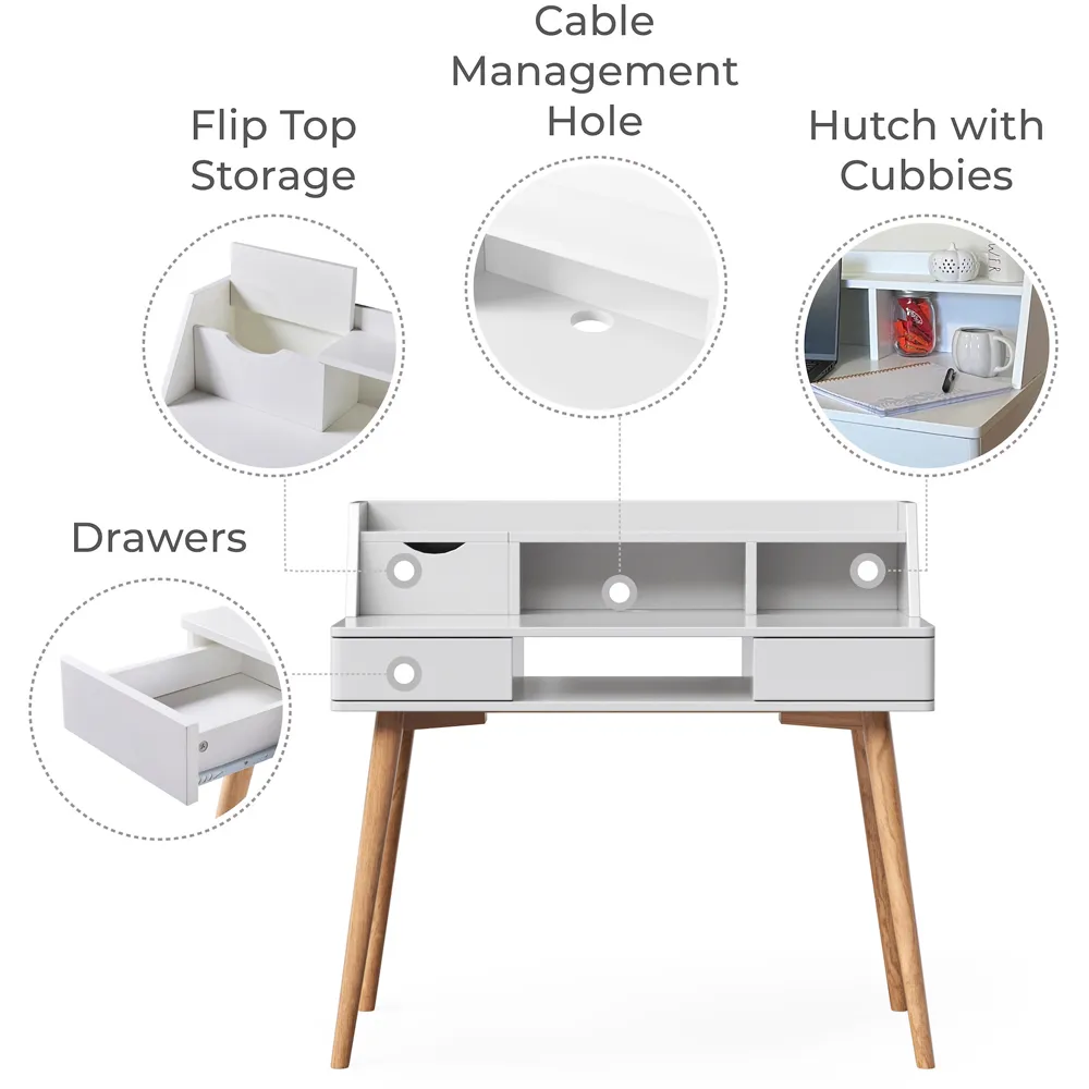 Single Door 2 Drawer 4 Shelf Desk with Hutch - White, Wood