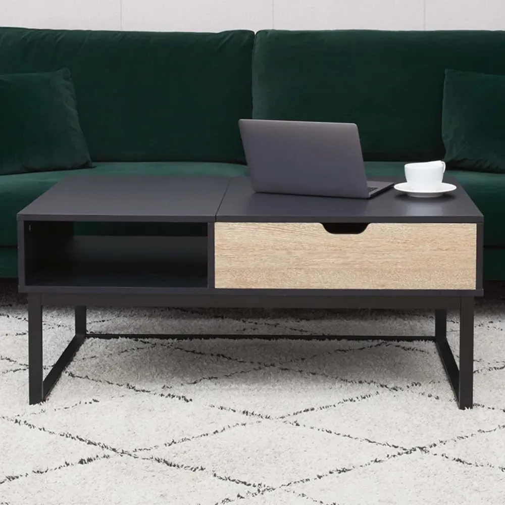 Single Drawer Lift Top Coffee Table with Storage - Black image