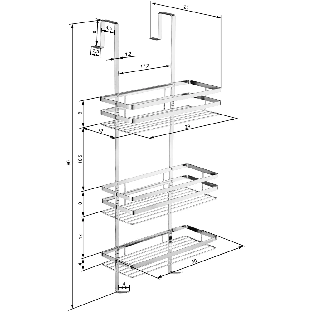 3 Shelf Hanging Shower Caddy - Silver, Stainless Steel