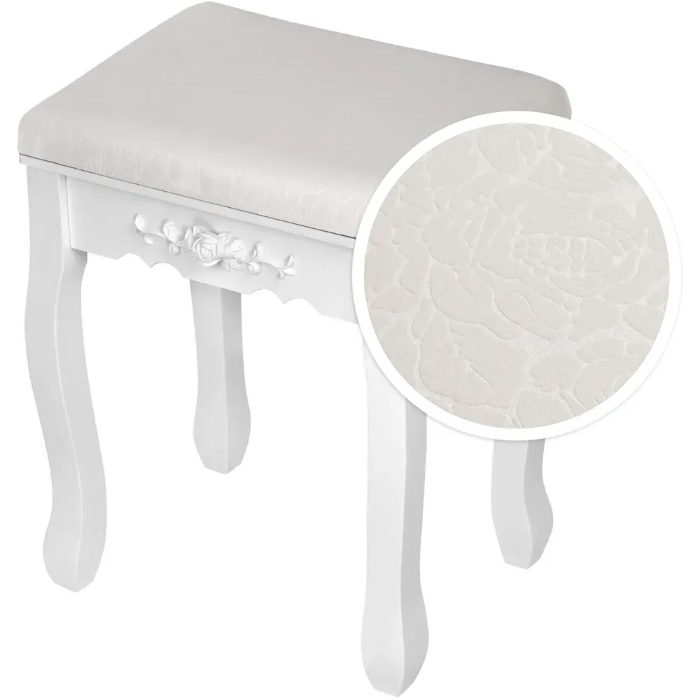 4 Drawer Antique Dressing Table Set with Mirror - White