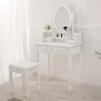 4 Drawer Antique Dressing Table Set with Mirror - White