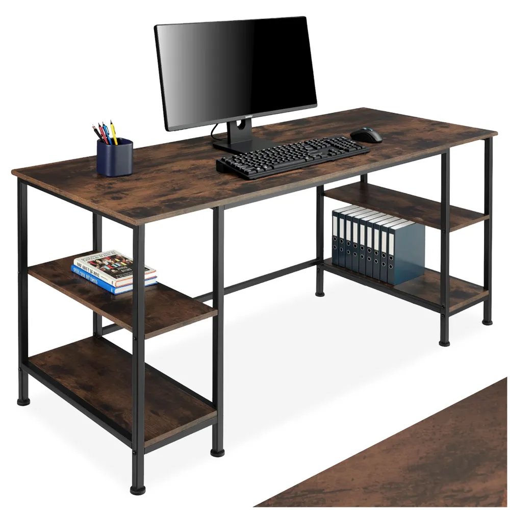 4 Shelf Industrial Desk - Brown, Wood