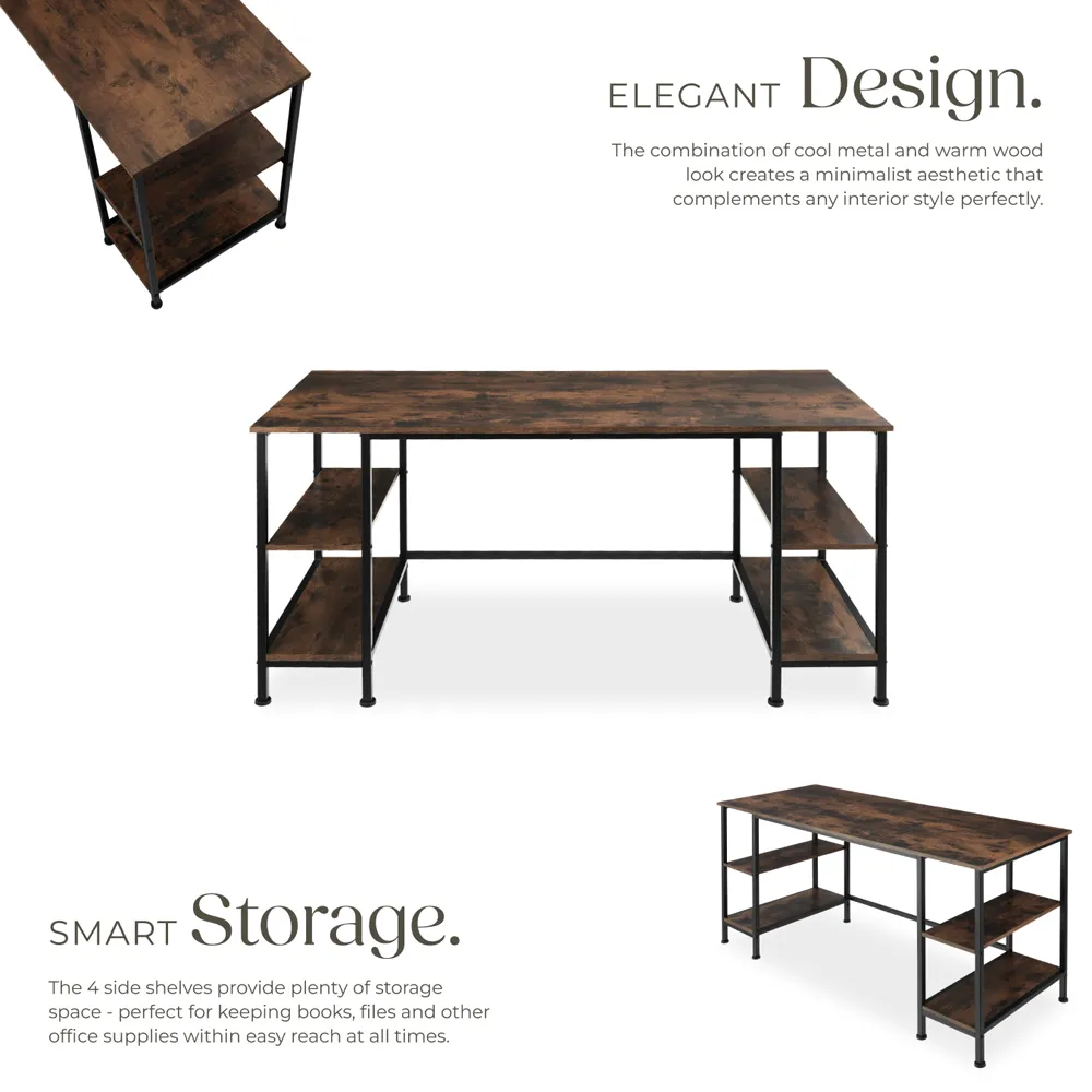 4 Shelf Industrial Desk - Brown, Wood