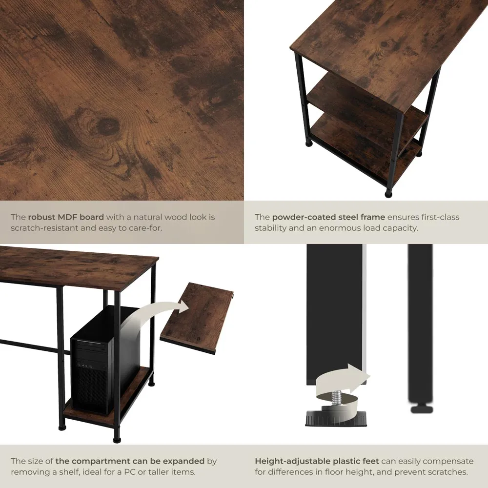 4 Shelf Industrial Desk - Brown, Wood