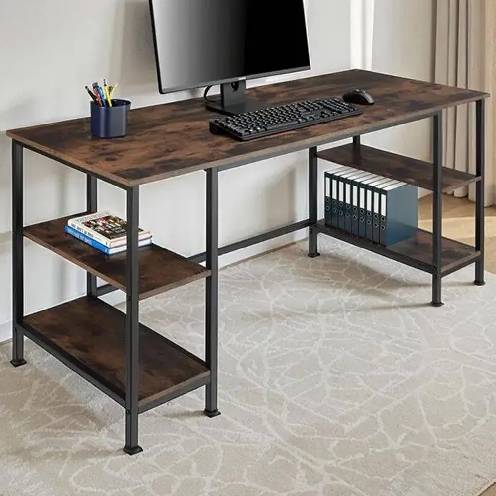4 Shelf Industrial Desk - Brown, Wood