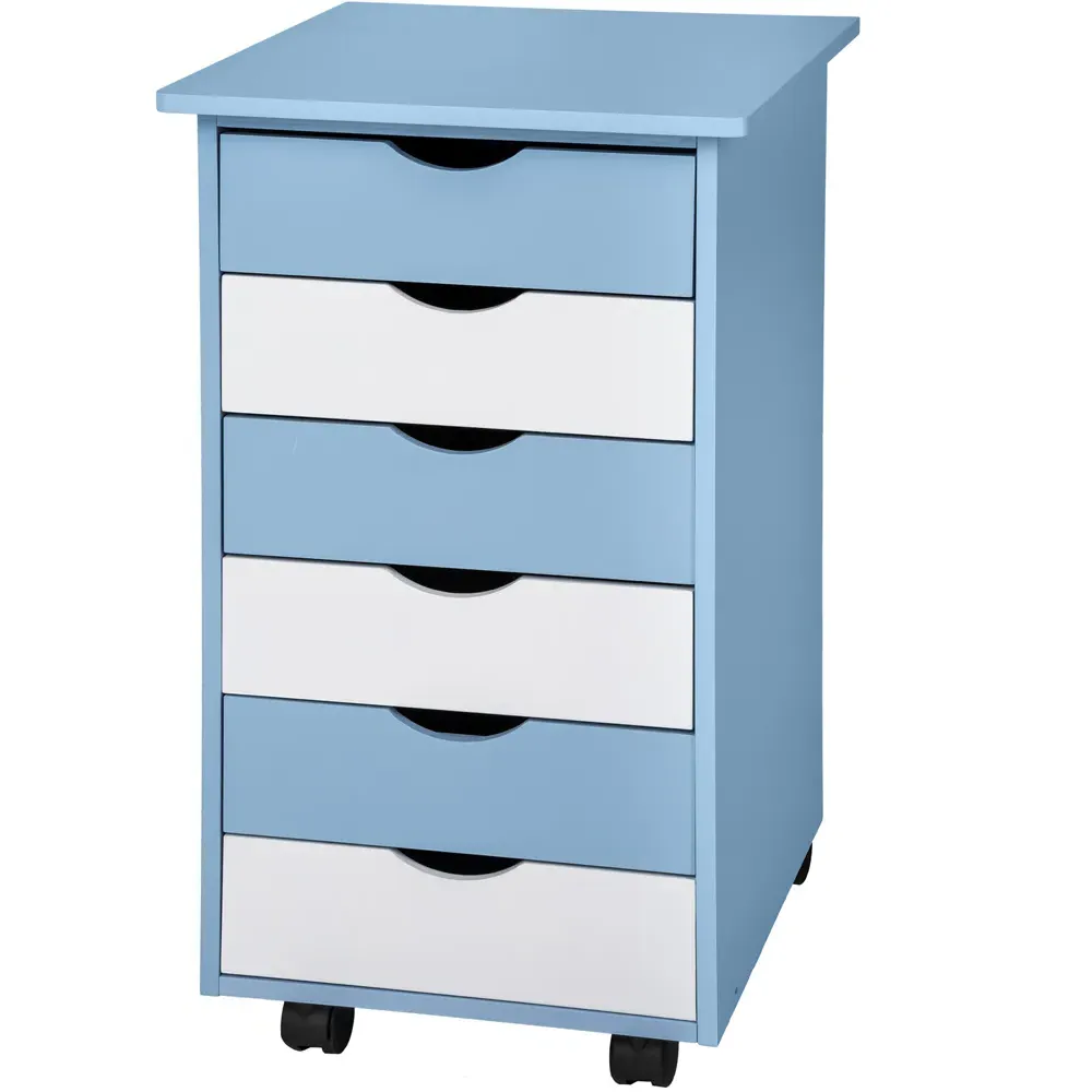 6 Drawer Chest of Drawers with Wheels - Blue, Wood
