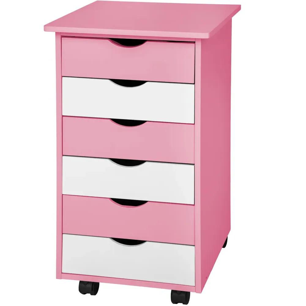 6 Drawer Chest of Drawers with Wheels - Pink, Wood