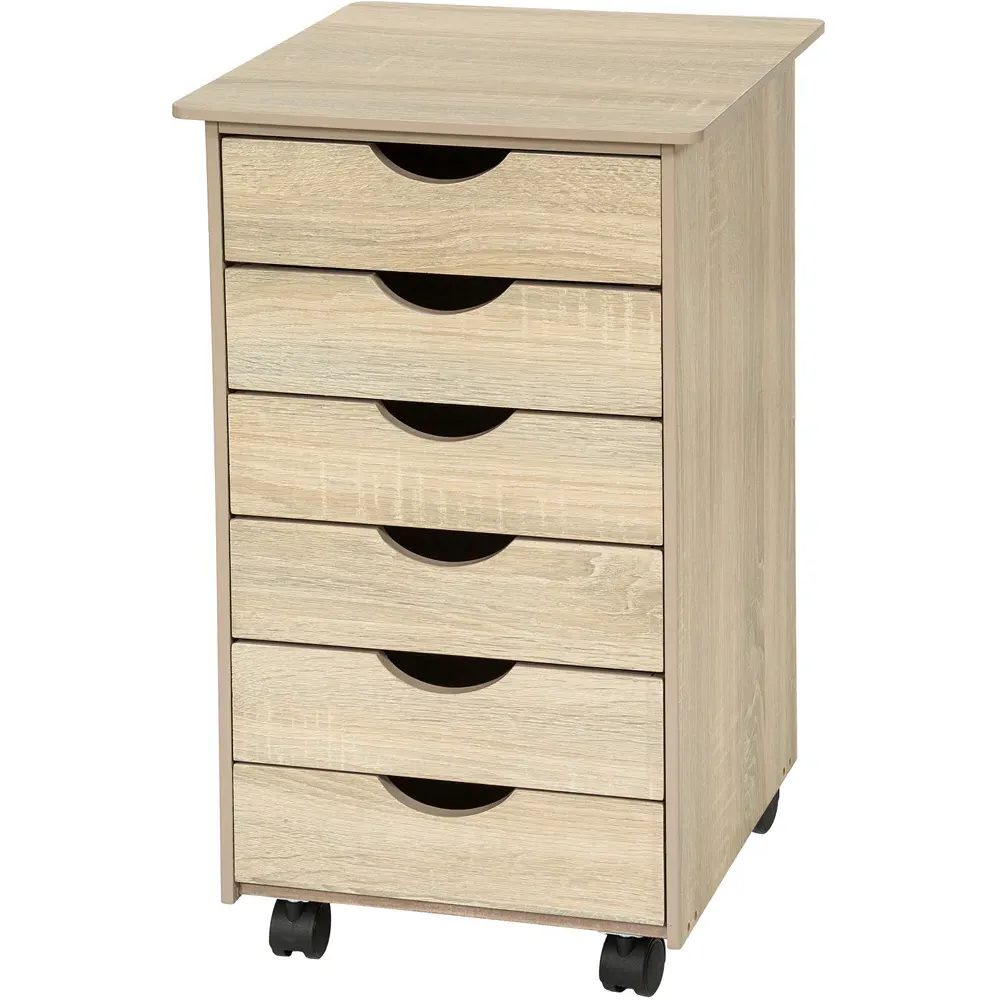 6 Drawer Chest with Wheels - Brown, Light Oak