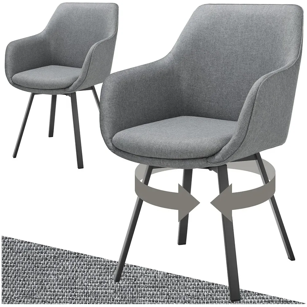 Alicon Set of 2 Swivel Dining Chairs - Grey, Fabric