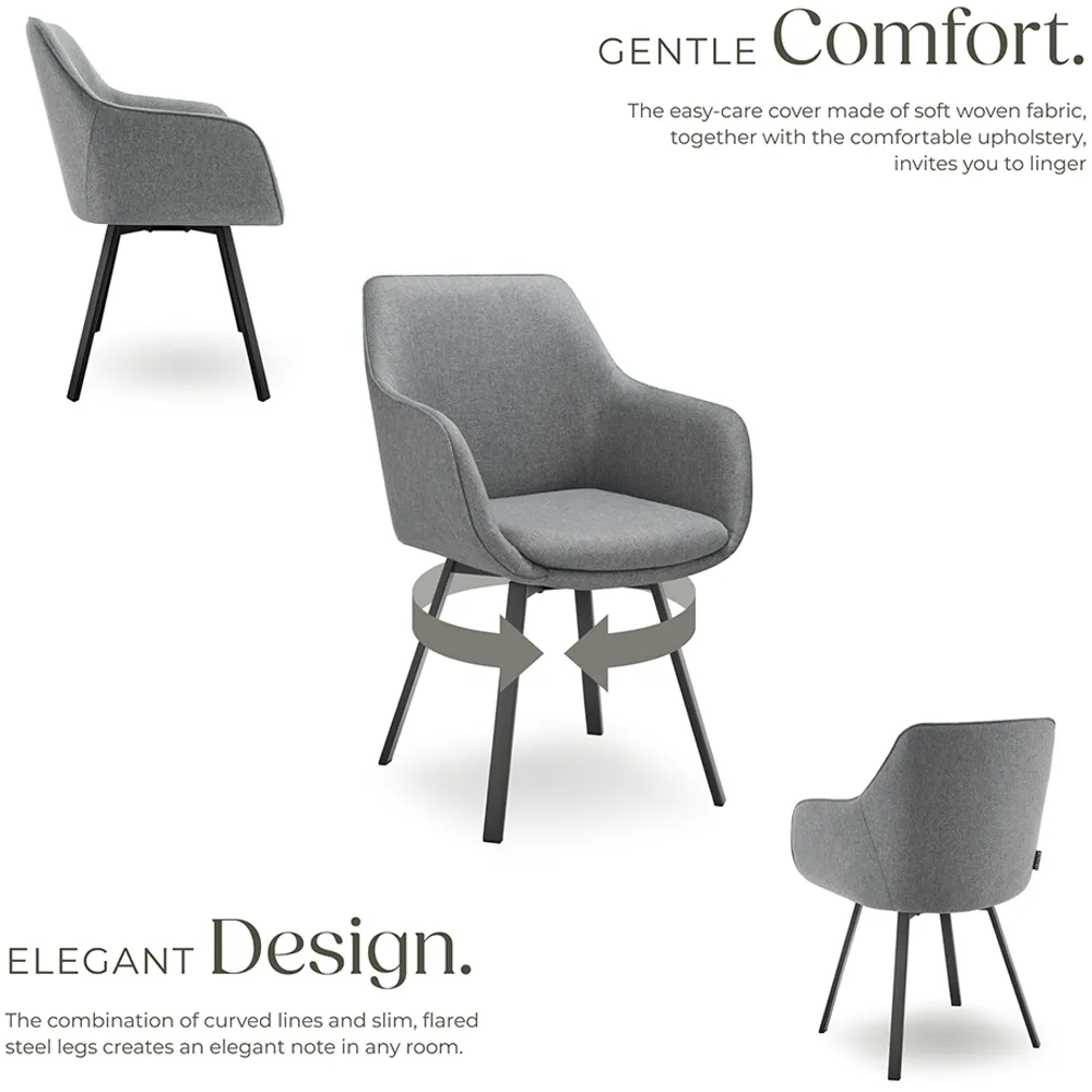Alicon Set of 2 Swivel Dining Chairs - Grey, Fabric