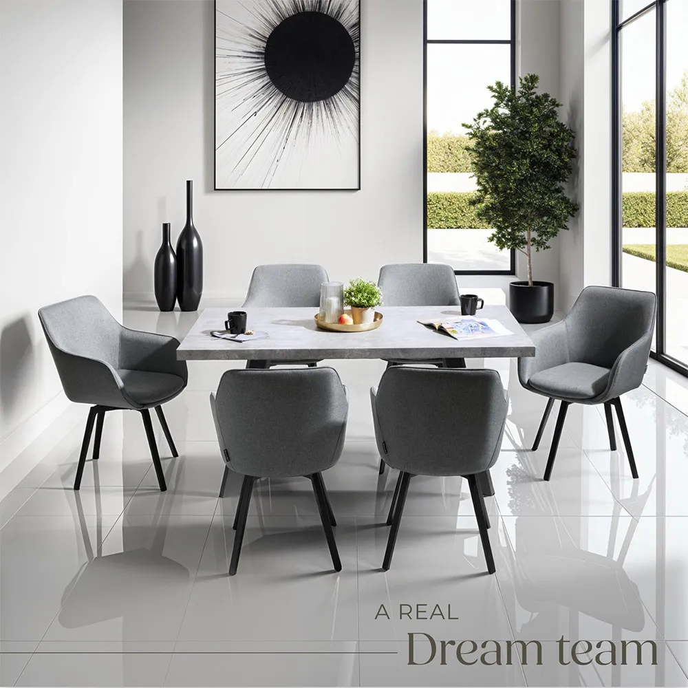 Alicon Set of 2 Swivel Dining Chairs - Grey, Fabric