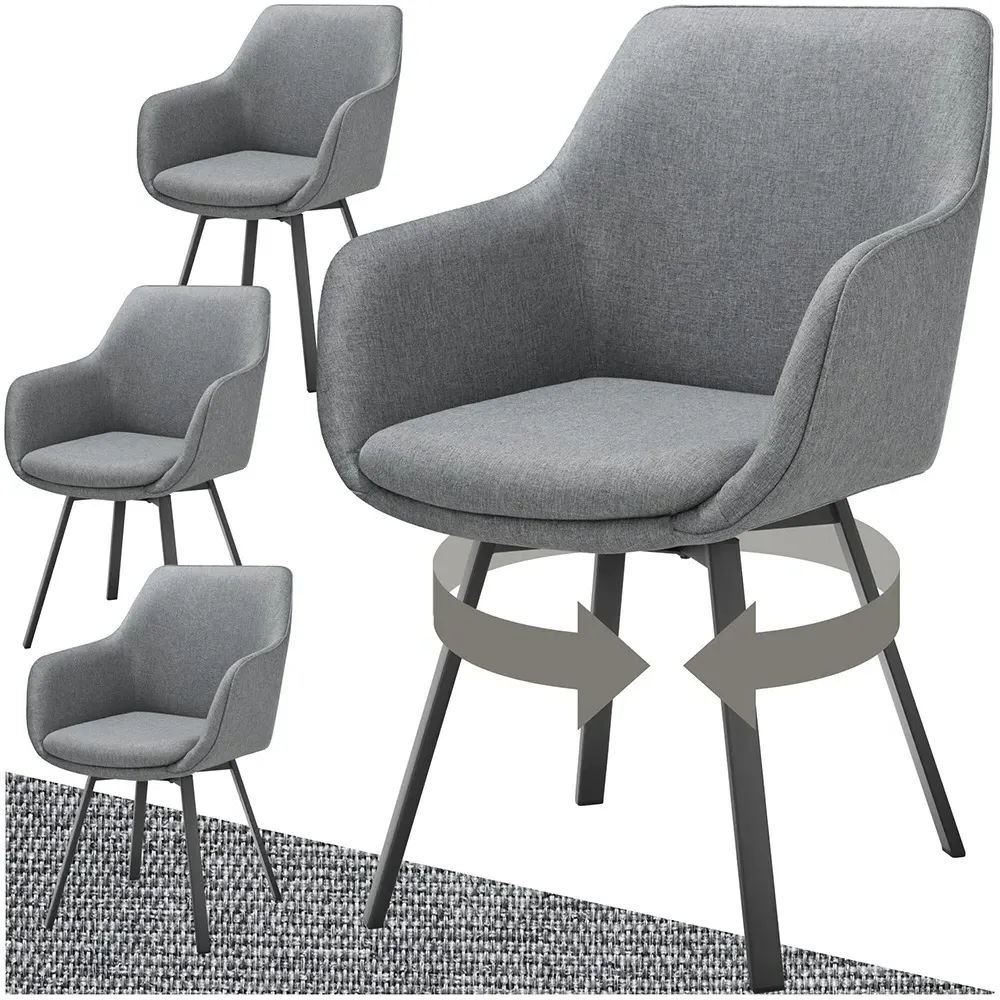 Alicon Set of 4 Swivel Dining Chairs - Grey, Fabric