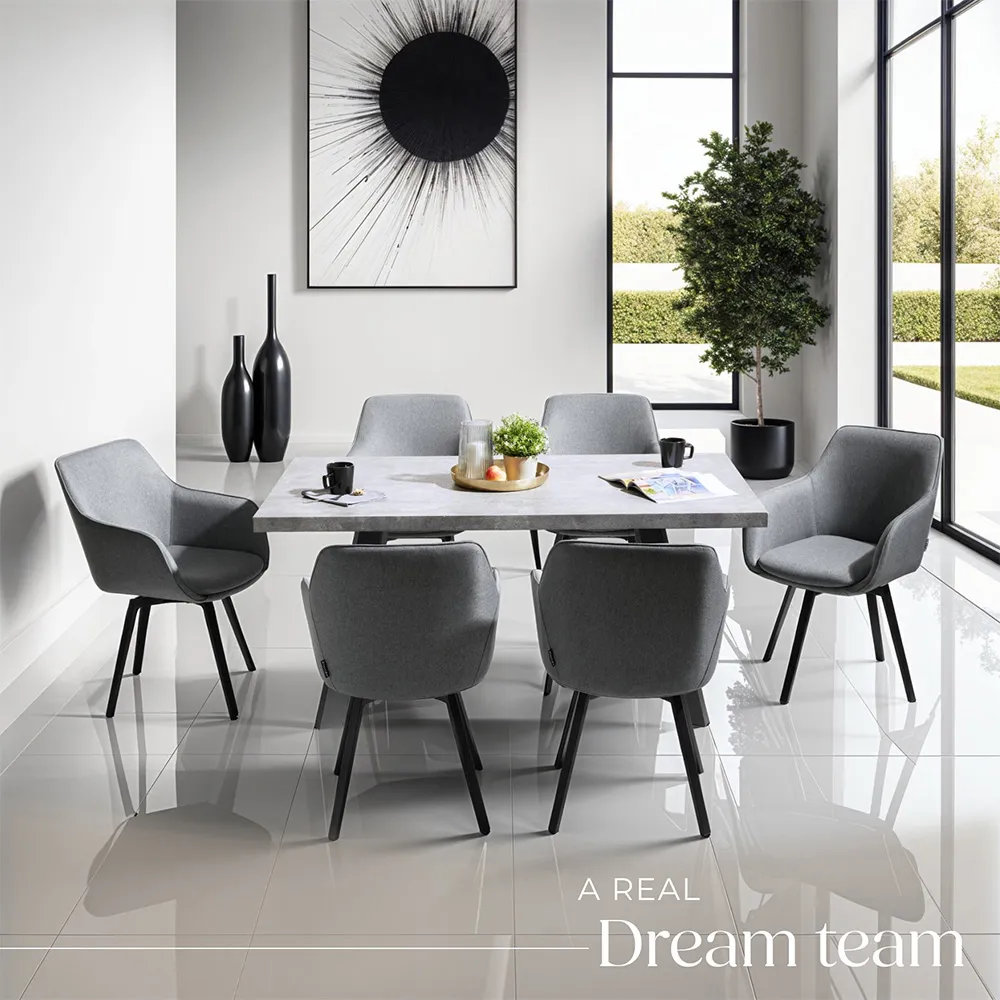 Alicon Set of 4 Swivel Dining Chairs - Grey, Fabric