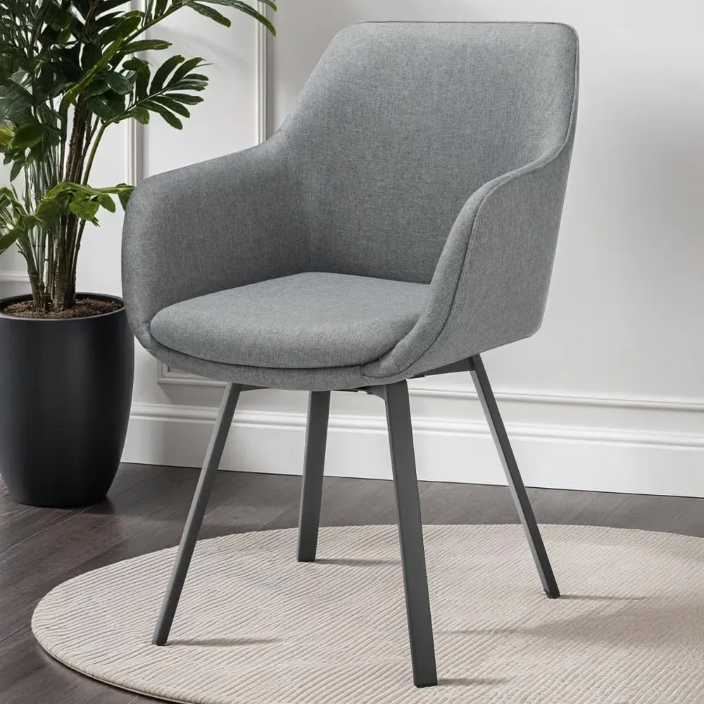 Alicon Set of 4 Swivel Dining Chairs - Grey, Fabric