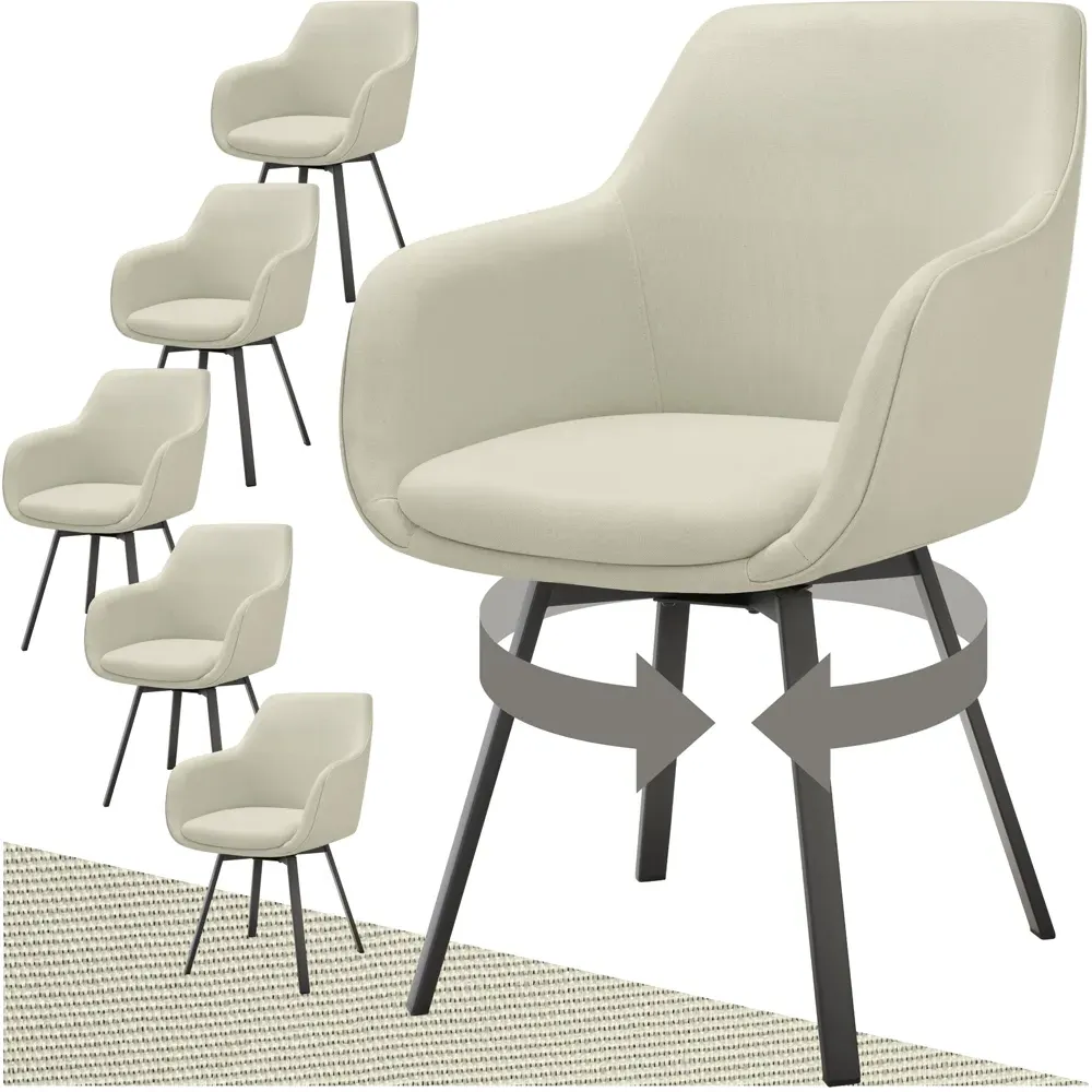 Alicon Set of 6 Swivel Dining Chairs - Greige, Woven Fabric