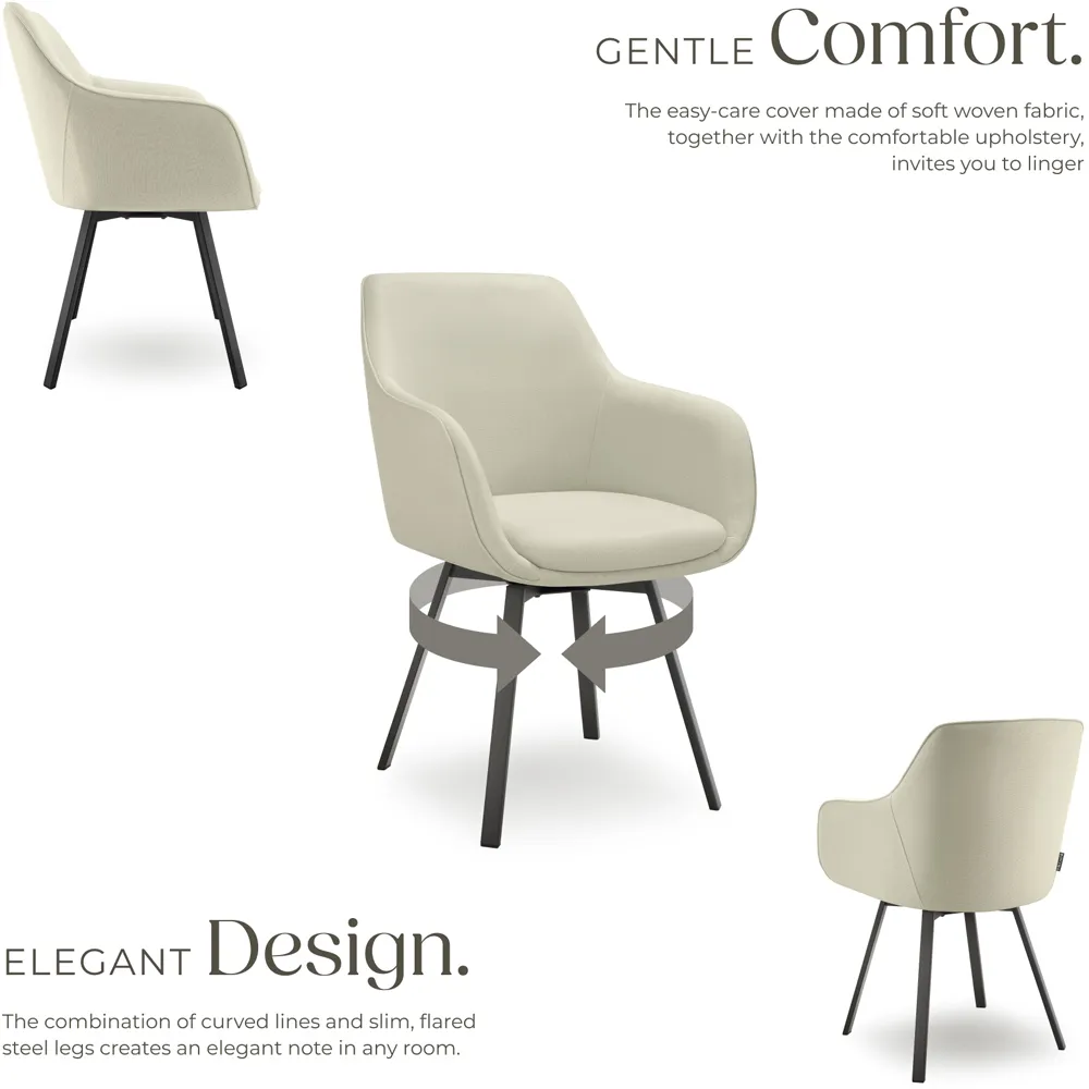 Alicon Set of 6 Swivel Dining Chairs - Greige, Woven Fabric