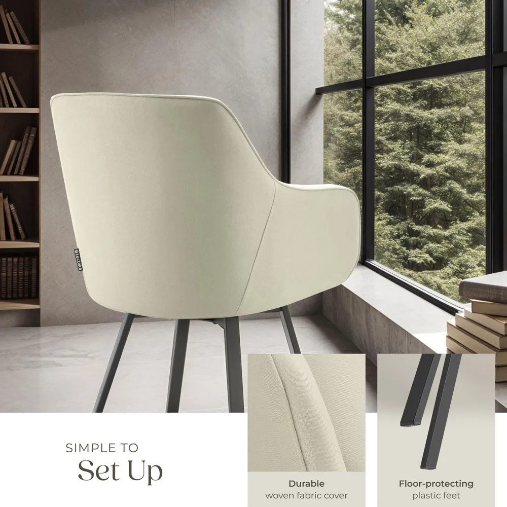 Alicon Set of 6 Swivel Dining Chairs - Greige, Woven Fabric