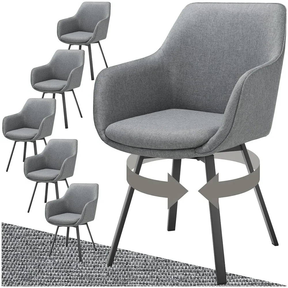 Alicon Set of 6 Swivel Dining Chairs - Grey, Fabric