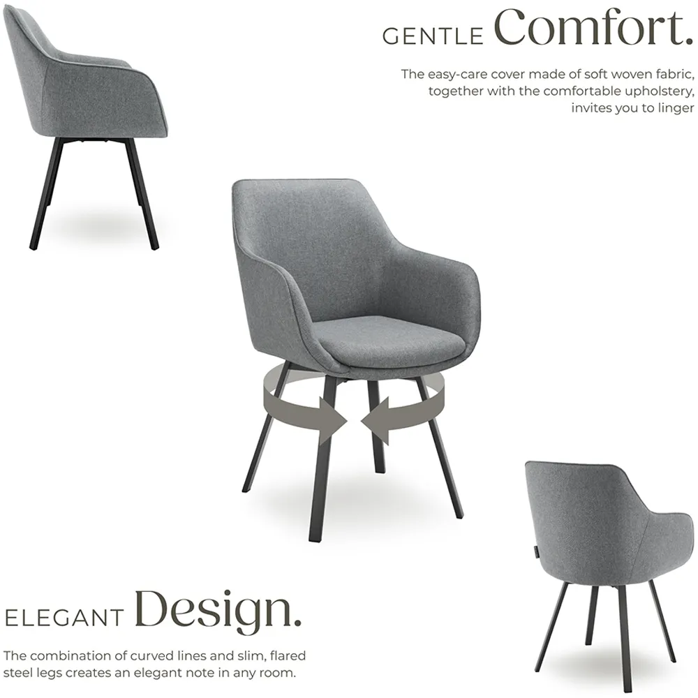 Alicon Set of 6 Swivel Dining Chairs - Grey, Fabric