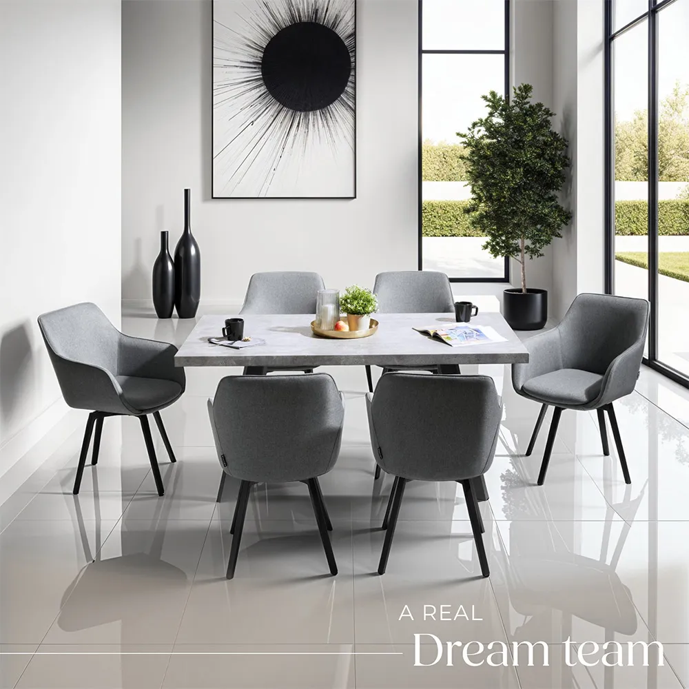 Alicon Set of 6 Swivel Dining Chairs - Grey, Fabric