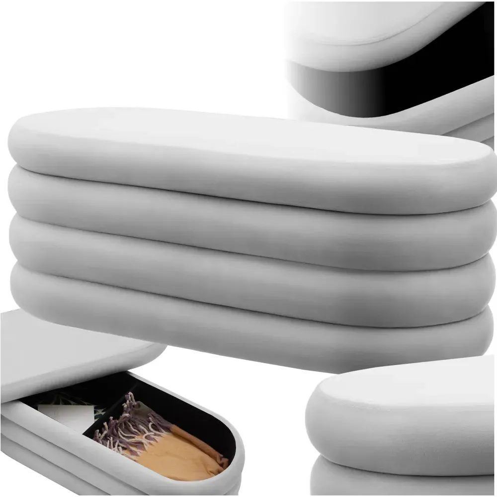 Altu Padded Bench with Storage - Grey, Velvet Boucle