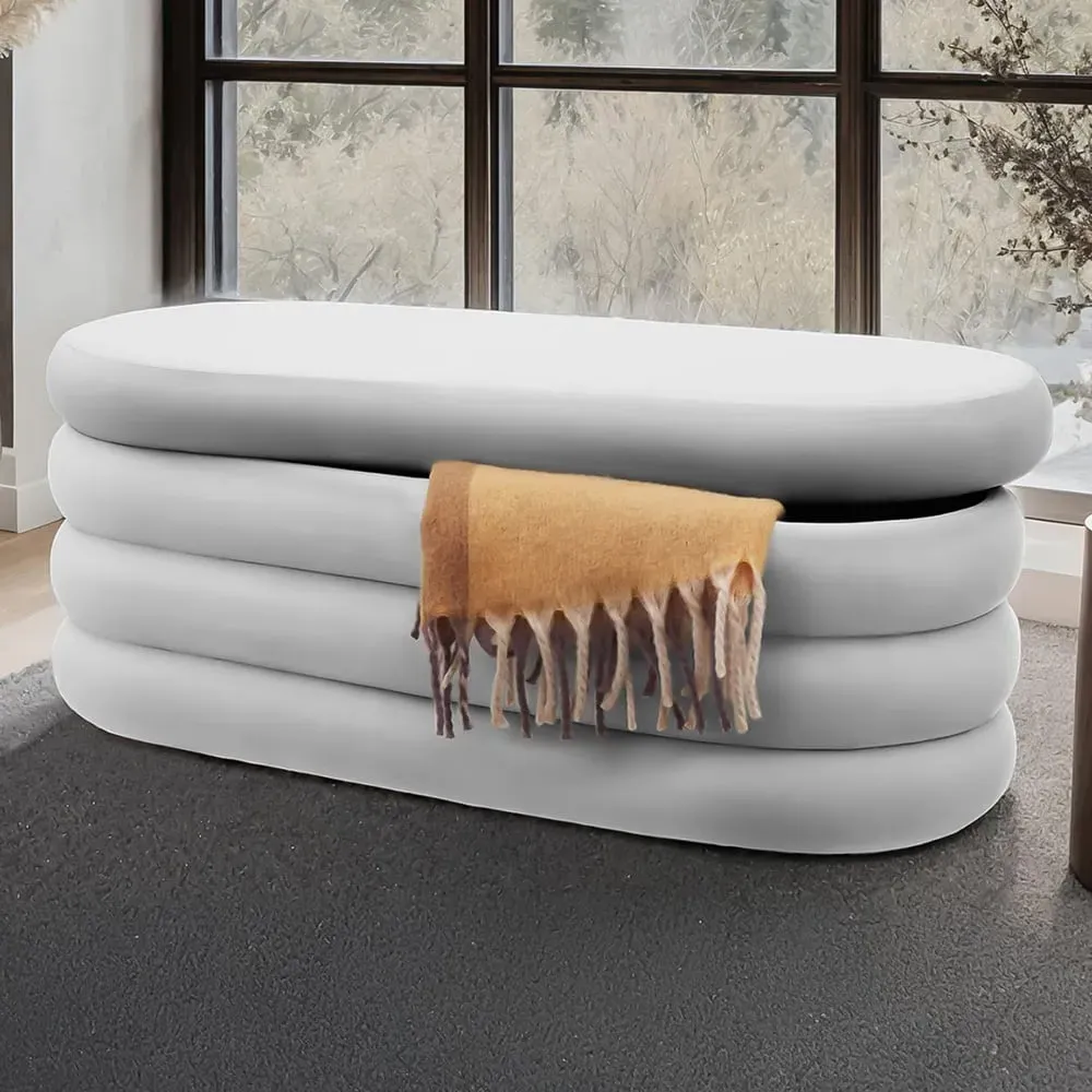 Altu Padded Bench with Storage - Grey, Velvet Boucle image