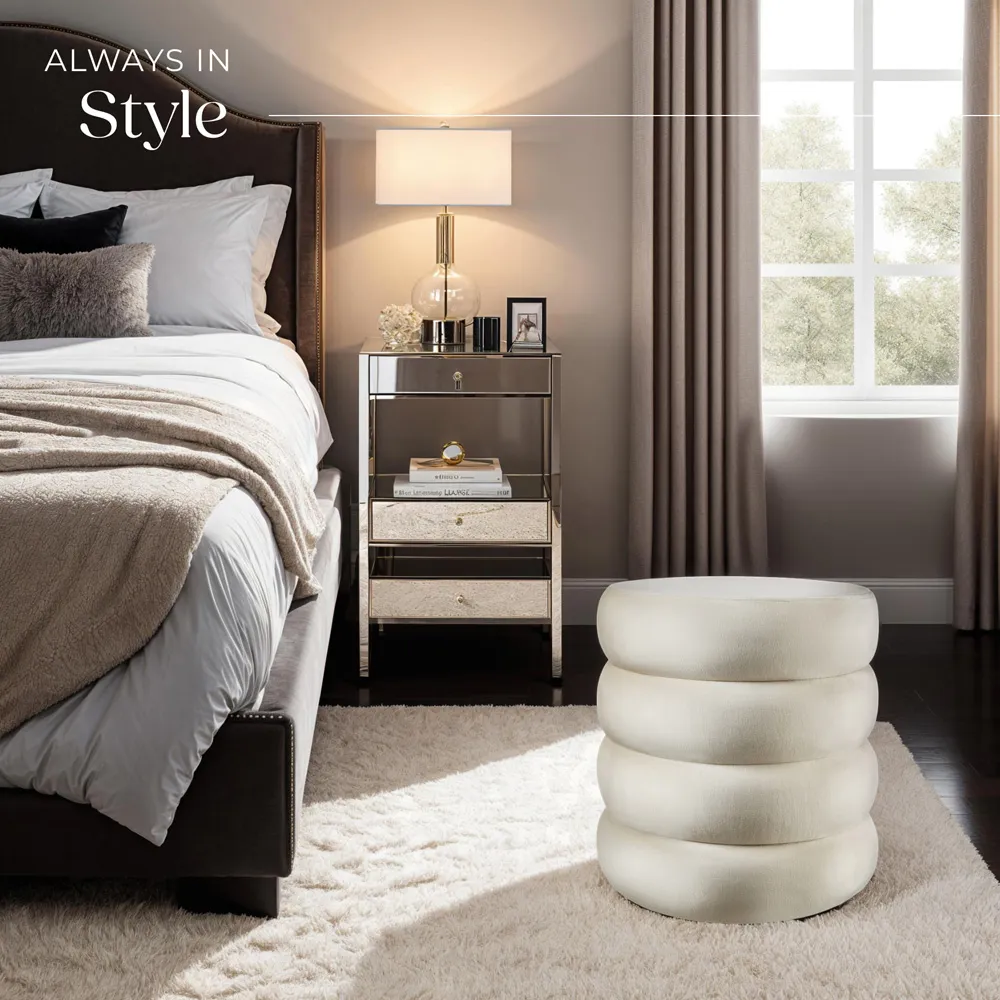 Altu Storage Stool with Cushioned Lid - Cream, Velvet