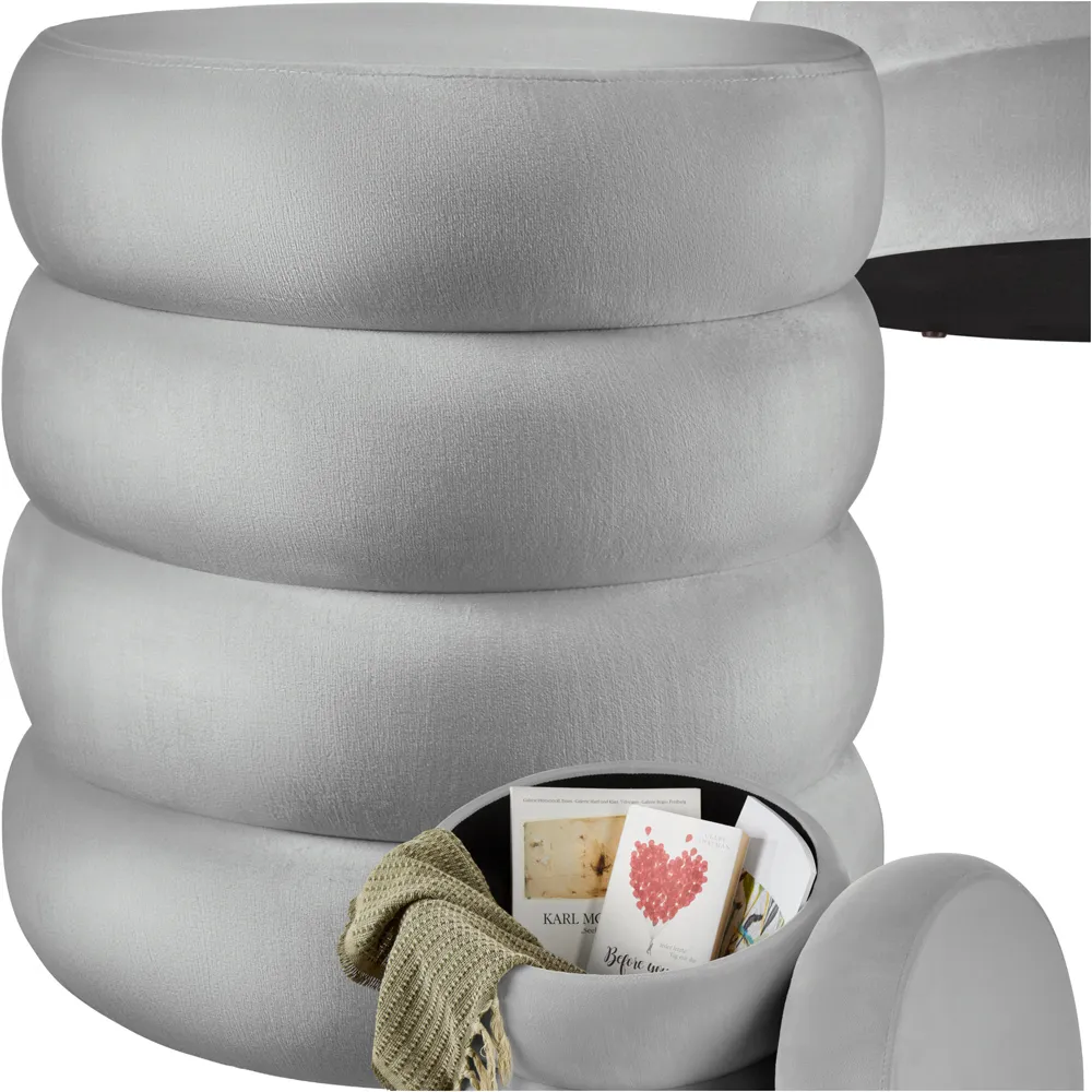 Altu Storage Stool with Cushioned Lid - Grey, Velvet
