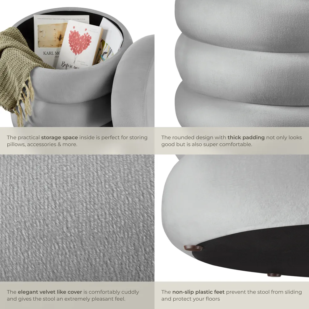 Altu Storage Stool with Cushioned Lid - Grey, Velvet