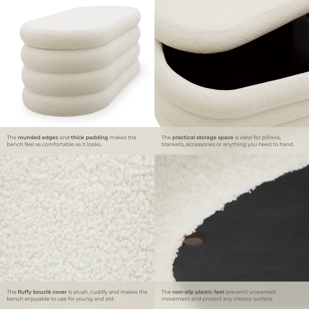 Altu Upholstered Bench with Storage - Cream, Boucle