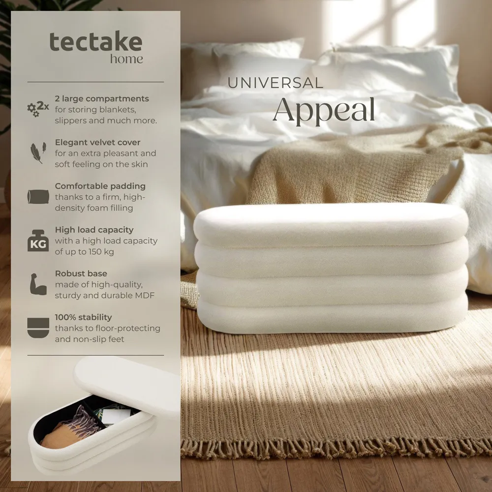 Altu Upholstered Bench with Storage - Cream, Boucle