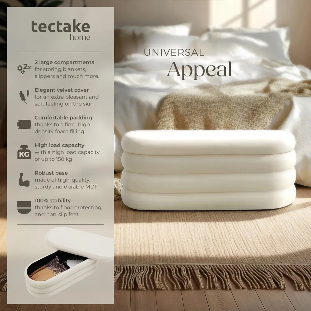 Altu Upholstered Bench with Storage - Cream, Velvet